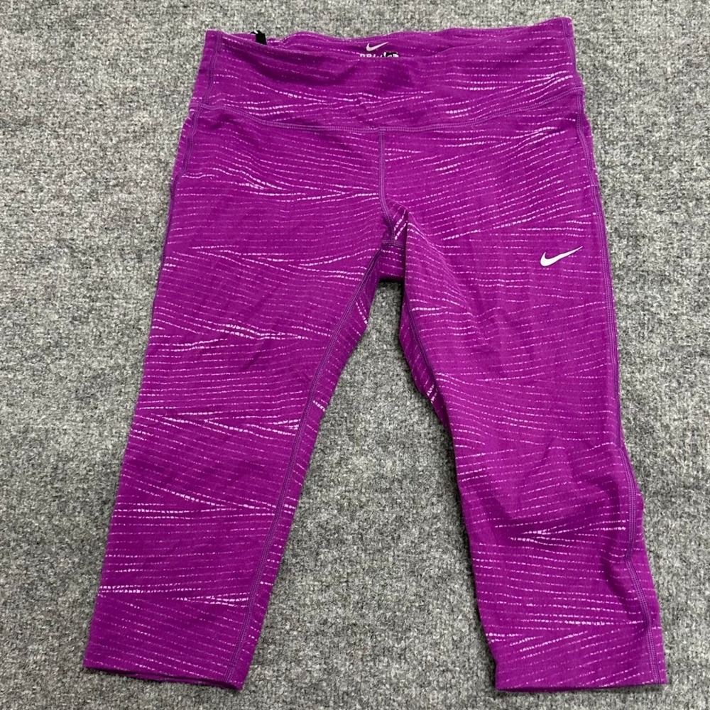 Nike Leggings Womens Size M Purple Dri-Fit Cropped Patterned Athletic Yoga Pants